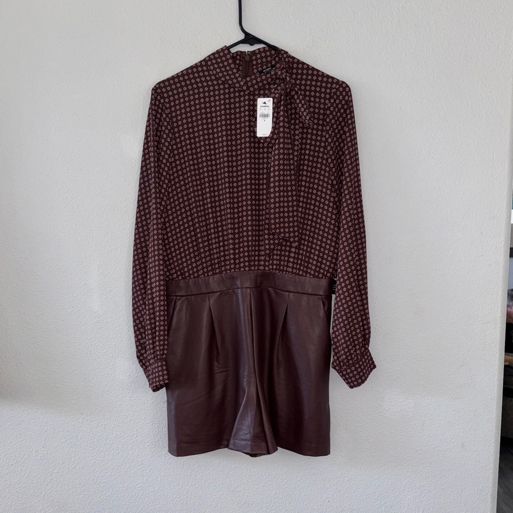 Express Burgundy Patterned Jumpsuit